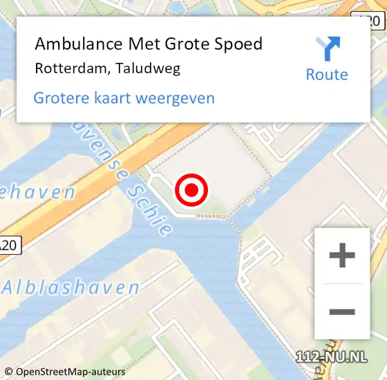 Locatie op kaart van de 112 melding: Ambulance Met Grote Spoed Naar Rotterdam, Taludweg op 12 september 2024 20:08