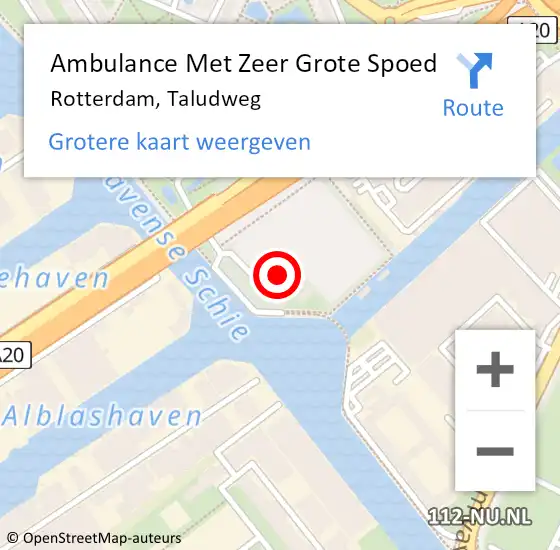 Locatie op kaart van de 112 melding: Ambulance Met Zeer Grote Spoed Naar Rotterdam, Taludweg op 12 september 2024 20:09