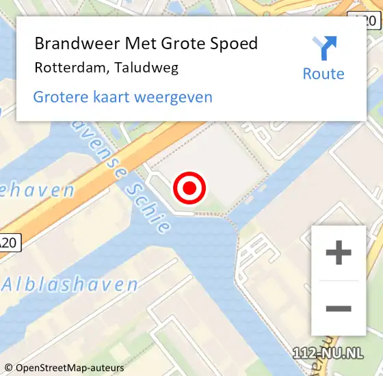 Locatie op kaart van de 112 melding: Brandweer Met Grote Spoed Naar Rotterdam, Taludweg op 12 september 2024 20:09