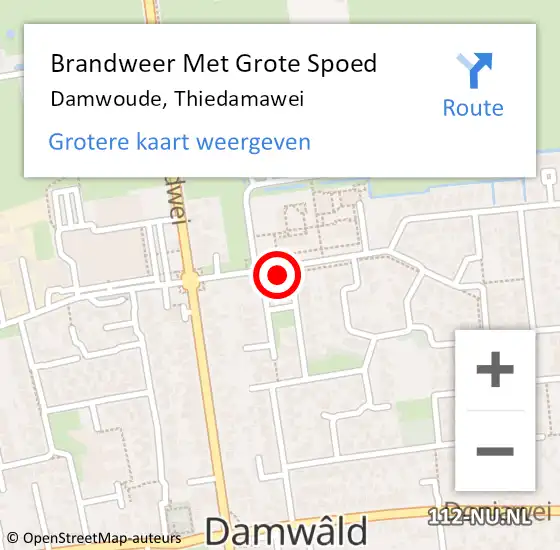 Locatie op kaart van de 112 melding: Brandweer Met Grote Spoed Naar Damwoude, Thiedamawei op 12 september 2024 20:11