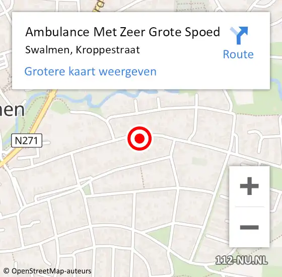 Locatie op kaart van de 112 melding: Ambulance Met Zeer Grote Spoed Naar Swalmen, Kroppestraat op 12 september 2024 20:16