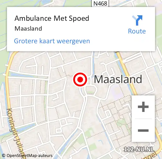 Locatie op kaart van de 112 melding: Ambulance Met Spoed Naar Maasland op 12 september 2024 20:16