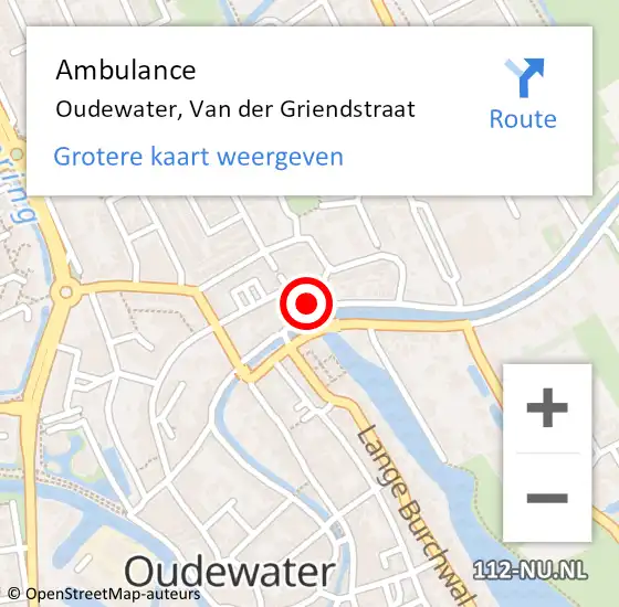 Locatie op kaart van de 112 melding: Ambulance Oudewater, Van der Griendstraat op 19 oktober 2014 23:01