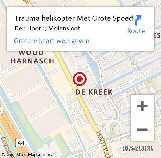 Locatie op kaart van de 112 melding: Trauma helikopter Met Grote Spoed Naar Den Hoorn, Molensloot op 12 september 2024 20:48