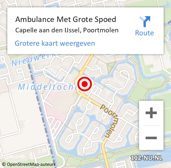 Locatie op kaart van de 112 melding: Ambulance Met Grote Spoed Naar Capelle aan den IJssel, Poortmolen op 12 september 2024 21:07