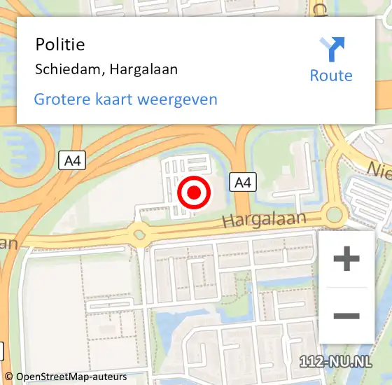 Locatie op kaart van de 112 melding: Politie Schiedam, Hargalaan op 12 september 2024 21:22