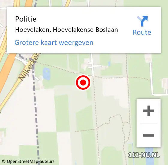 Locatie op kaart van de 112 melding: Politie Hoevelaken, Hoevelakense Boslaan op 12 september 2024 21:33