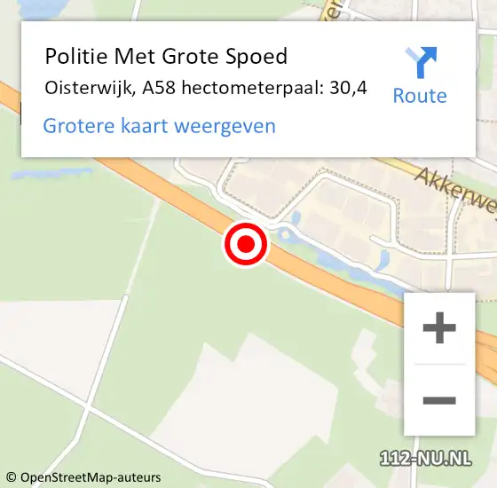 Locatie op kaart van de 112 melding: Politie Met Grote Spoed Naar Oisterwijk, A58 hectometerpaal: 30,4 op 12 september 2024 21:41