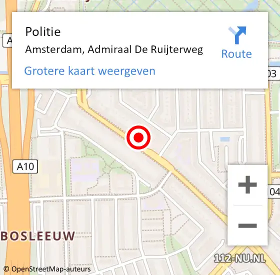 Locatie op kaart van de 112 melding: Politie Amsterdam, Admiraal De Ruijterweg op 12 september 2024 21:52