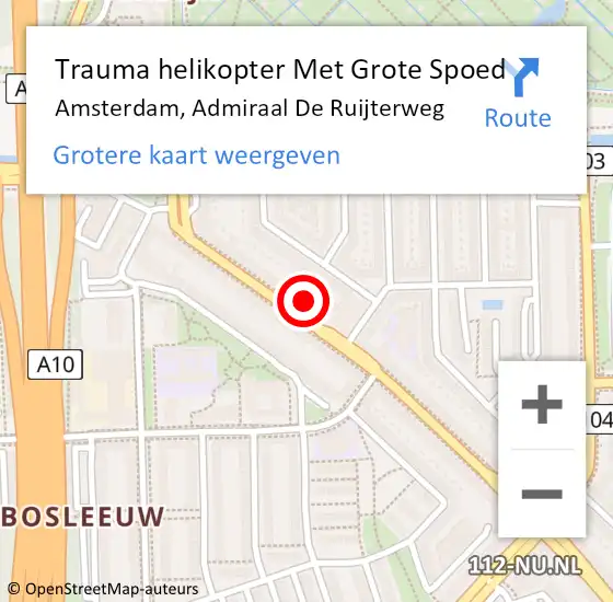 Locatie op kaart van de 112 melding: Trauma helikopter Met Grote Spoed Naar Amsterdam, Admiraal De Ruijterweg op 12 september 2024 21:55