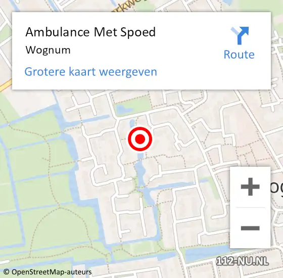 Locatie op kaart van de 112 melding: Ambulance Met Spoed Naar Wognum op 12 september 2024 21:55