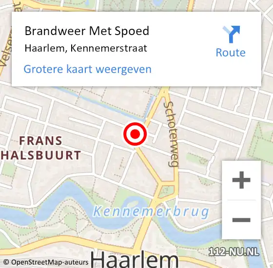 Locatie op kaart van de 112 melding: Brandweer Met Spoed Naar Haarlem, Kennemerstraat op 12 september 2024 22:03