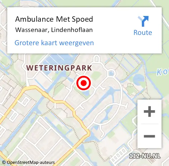 Locatie op kaart van de 112 melding: Ambulance Met Spoed Naar Wassenaar, Lindenhoflaan op 12 september 2024 22:14