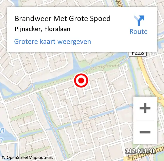 Locatie op kaart van de 112 melding: Brandweer Met Grote Spoed Naar Pijnacker, Floralaan op 12 september 2024 22:42