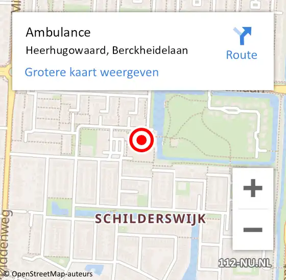 Locatie op kaart van de 112 melding: Ambulance Heerhugowaard, Berckheidelaan op 12 september 2024 22:52