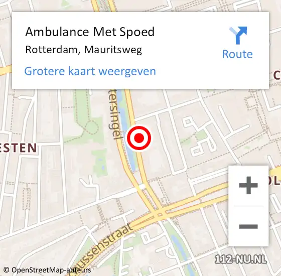 Locatie op kaart van de 112 melding: Ambulance Met Spoed Naar Rotterdam, Mauritsweg op 12 september 2024 22:57