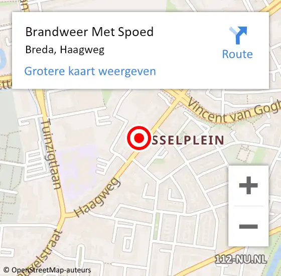 Locatie op kaart van de 112 melding: Brandweer Met Spoed Naar Breda, Haagweg op 12 september 2024 23:16