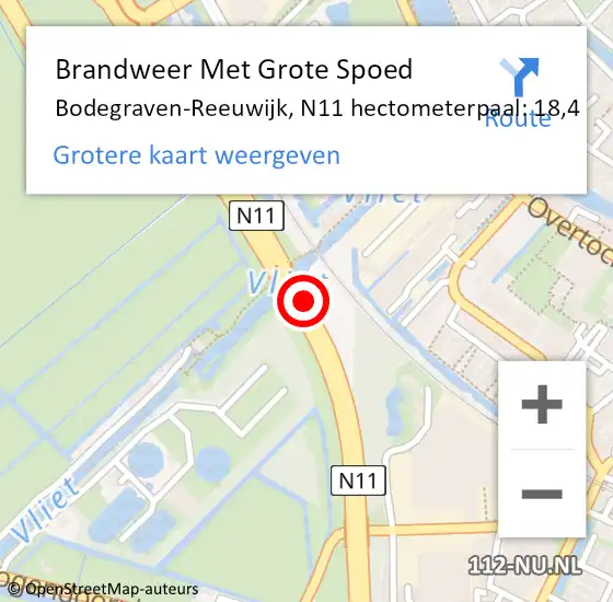 Locatie op kaart van de 112 melding: Brandweer Met Grote Spoed Naar Bodegraven-Reeuwijk, N11 hectometerpaal: 18,4 op 12 september 2024 23:17