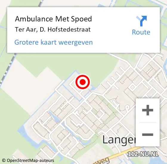 Locatie op kaart van de 112 melding: Ambulance Met Spoed Naar Ter Aar, D. Hofstedestraat op 12 september 2024 23:21