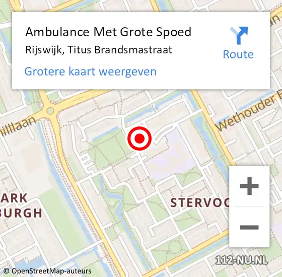 Locatie op kaart van de 112 melding: Ambulance Met Grote Spoed Naar Rijswijk, Titus Brandsmastraat op 12 september 2024 23:42