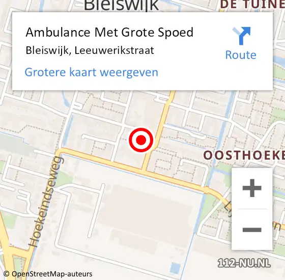 Locatie op kaart van de 112 melding: Ambulance Met Grote Spoed Naar Bleiswijk, Leeuwerikstraat op 13 september 2024 01:50