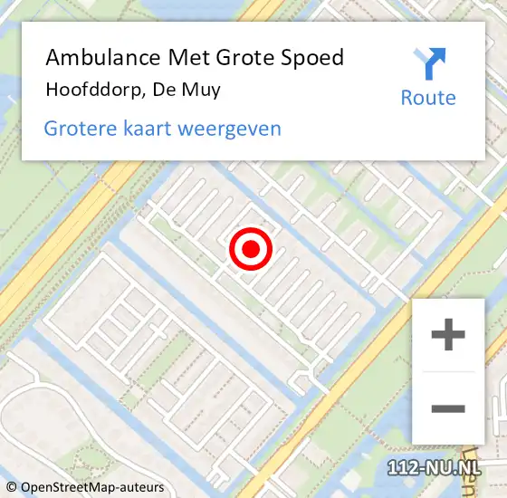 Locatie op kaart van de 112 melding: Ambulance Met Grote Spoed Naar Hoofddorp, De Muy op 13 september 2024 01:55