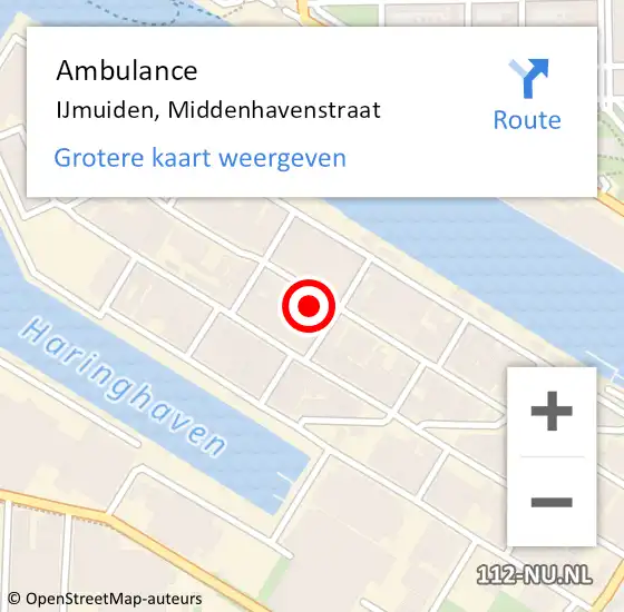 Locatie op kaart van de 112 melding: Ambulance IJmuiden, Middenhavenstraat op 13 september 2024 01:56