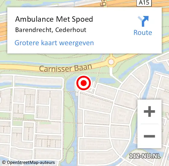 Locatie op kaart van de 112 melding: Ambulance Met Spoed Naar Barendrecht, Cederhout op 13 september 2024 02:09