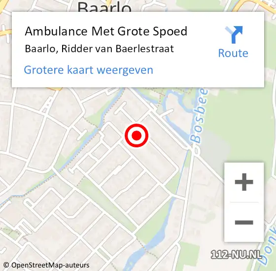 Locatie op kaart van de 112 melding: Ambulance Met Grote Spoed Naar Baarlo, Ridder van Baerlestraat op 19 oktober 2014 23:36