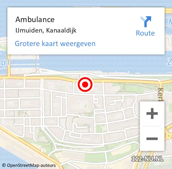 Locatie op kaart van de 112 melding: Ambulance IJmuiden, Kanaaldijk op 13 september 2024 05:22