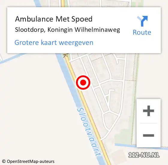 Locatie op kaart van de 112 melding: Ambulance Met Spoed Naar Slootdorp, Koningin Wilhelminaweg op 13 september 2024 05:24