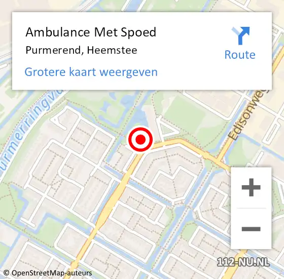 Locatie op kaart van de 112 melding: Ambulance Met Spoed Naar Purmerend, Heemstee op 13 september 2024 06:08