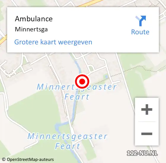 Locatie op kaart van de 112 melding: Ambulance Minnertsga op 13 september 2024 06:48