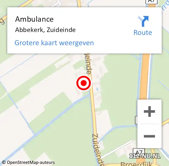 Locatie op kaart van de 112 melding: Ambulance Abbekerk, Zuideinde op 13 september 2024 06:49