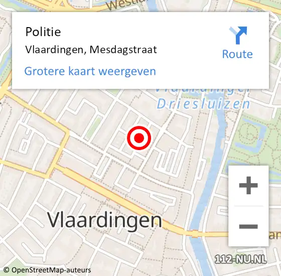 Locatie op kaart van de 112 melding: Politie Vlaardingen, Mesdagstraat op 13 september 2024 07:05