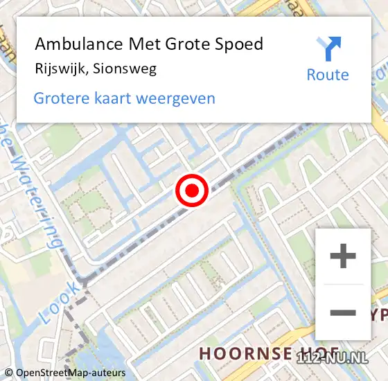 Locatie op kaart van de 112 melding: Ambulance Met Grote Spoed Naar Rijswijk, Sionsweg op 13 september 2024 07:06