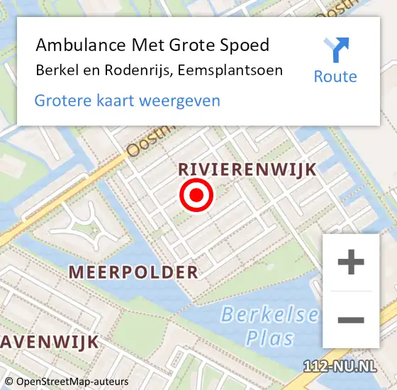 Locatie op kaart van de 112 melding: Ambulance Met Grote Spoed Naar Berkel en Rodenrijs, Eemsplantsoen op 13 september 2024 07:44