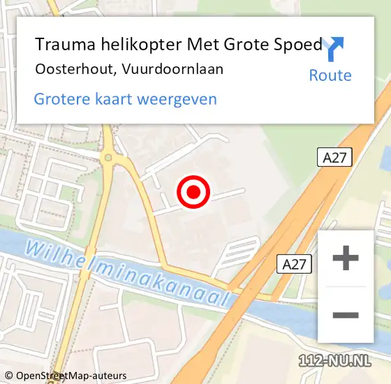 Locatie op kaart van de 112 melding: Trauma helikopter Met Grote Spoed Naar Oosterhout, Vuurdoornlaan op 13 september 2024 07:51