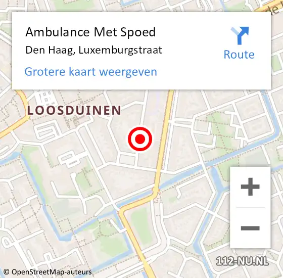 Locatie op kaart van de 112 melding: Ambulance Met Spoed Naar Den Haag, Luxemburgstraat op 13 september 2024 08:03