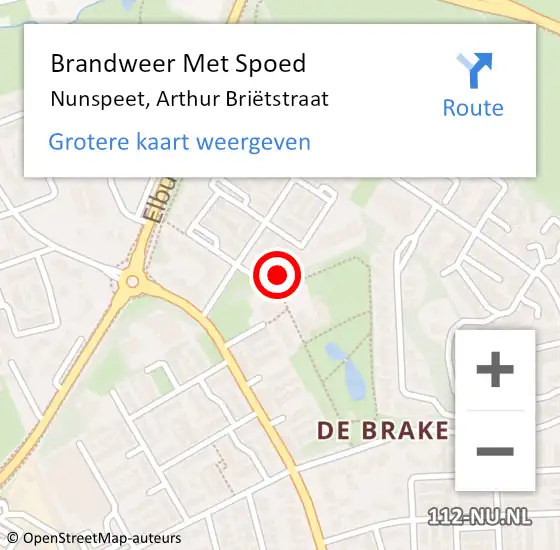 Locatie op kaart van de 112 melding: Brandweer Met Spoed Naar Nunspeet, Arthur Briëtstraat op 13 september 2024 08:06