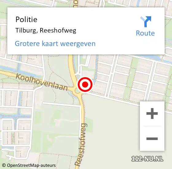 Locatie op kaart van de 112 melding: Politie Tilburg, Reeshofweg op 13 september 2024 08:14