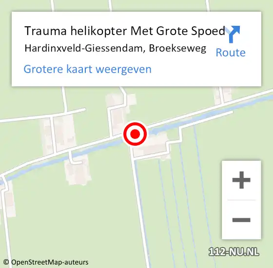 Locatie op kaart van de 112 melding: Trauma helikopter Met Grote Spoed Naar Hardinxveld-Giessendam, Broekseweg op 13 september 2024 08:16