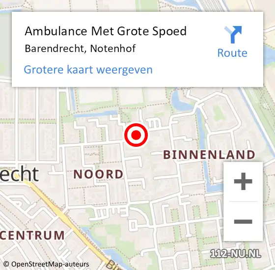 Locatie op kaart van de 112 melding: Ambulance Met Grote Spoed Naar Barendrecht, Notenhof op 13 september 2024 08:18