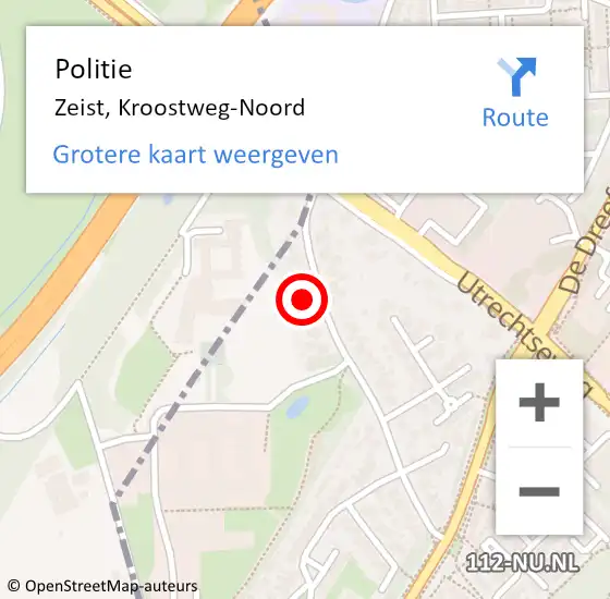 Locatie op kaart van de 112 melding: Politie Zeist, Kroostweg-Noord op 13 september 2024 08:20