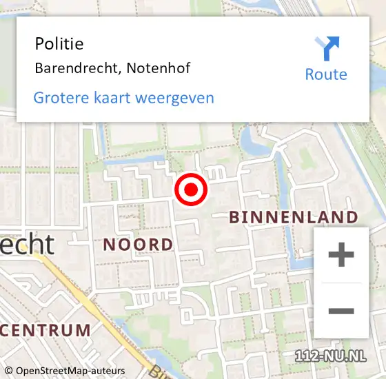 Locatie op kaart van de 112 melding: Politie Barendrecht, Notenhof op 13 september 2024 08:28