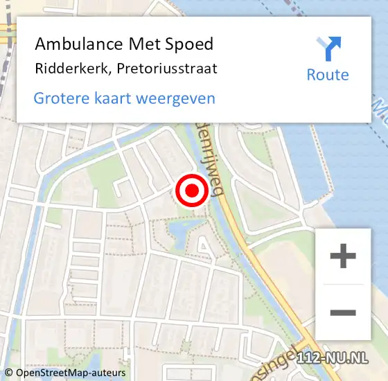 Locatie op kaart van de 112 melding: Ambulance Met Spoed Naar Ridderkerk, Pretoriusstraat op 13 september 2024 08:31