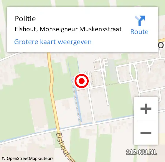 Locatie op kaart van de 112 melding: Politie Elshout, Monseigneur Muskensstraat op 13 september 2024 08:39