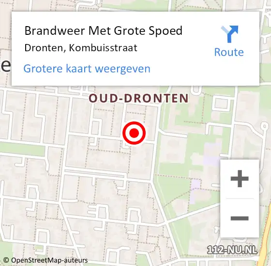 Locatie op kaart van de 112 melding: Brandweer Met Grote Spoed Naar Dronten, Kombuisstraat op 13 september 2024 08:46