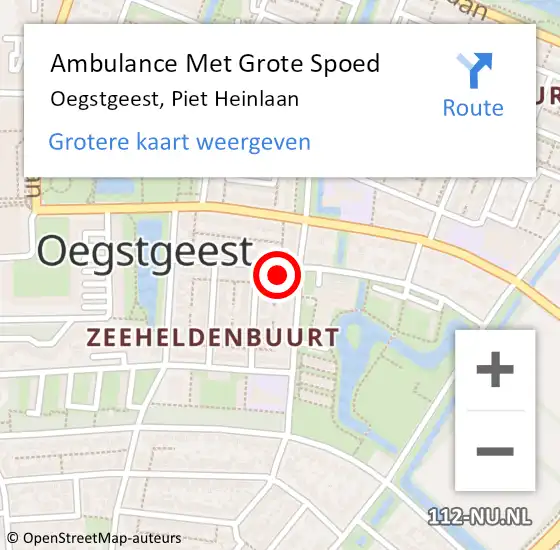 Locatie op kaart van de 112 melding: Ambulance Met Grote Spoed Naar Oegstgeest, Piet Heinlaan op 13 september 2024 08:47