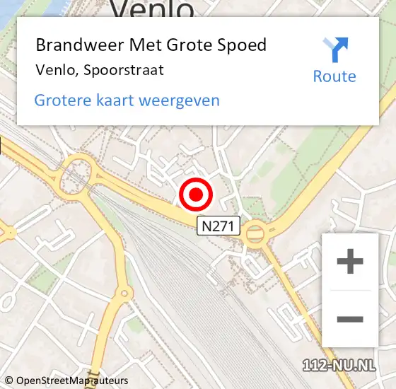 Locatie op kaart van de 112 melding: Brandweer Met Grote Spoed Naar Venlo, Spoorstraat op 13 september 2024 09:03